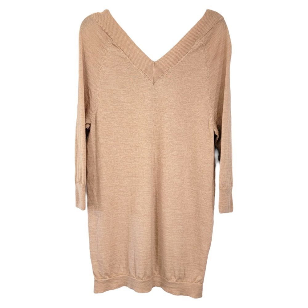 Anthropologie Moth Double V Neck 100% Extra Fine Merino Wool Warm Tan Sweater XS - Picture 7 of 10